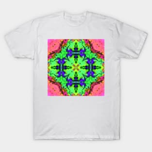 Psychedelic Kaleidoscope Square Green Blue and Pink T-Shirt